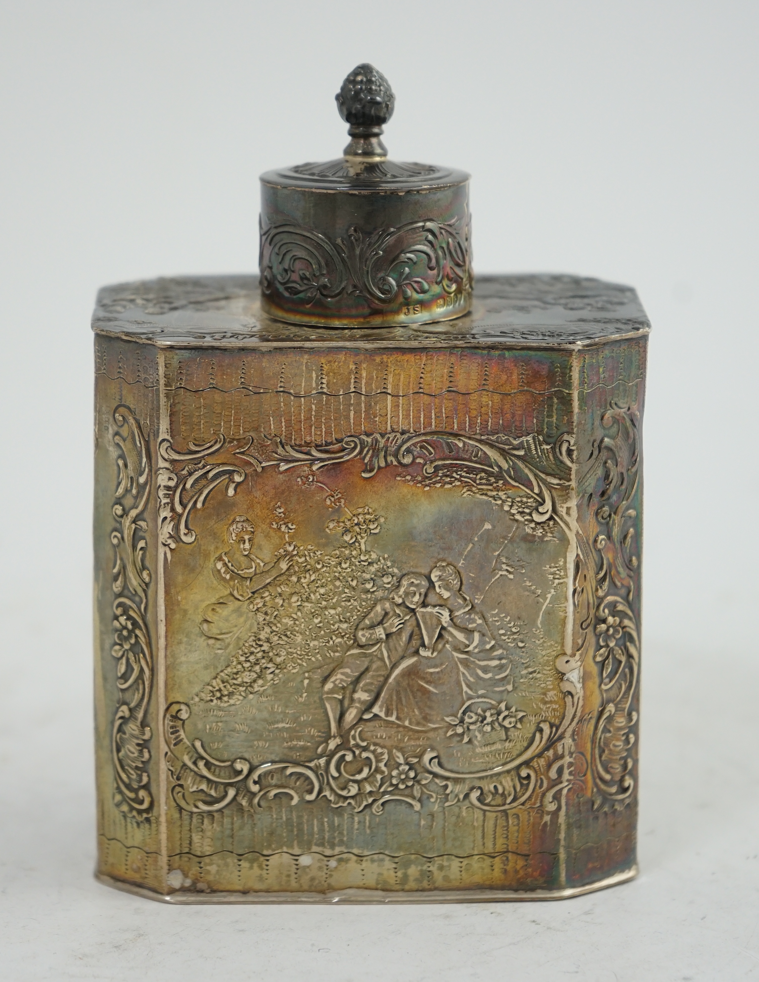 A 19th century German Hanau? silver tea caddy and cover